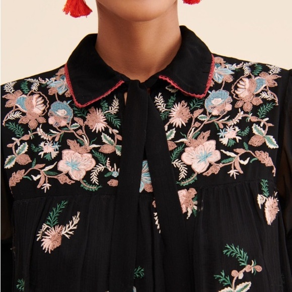 Anthropologie Let Me Be Vivian Floral Dress Boho Embroidered Floral Size Small - Picture 3 of 16